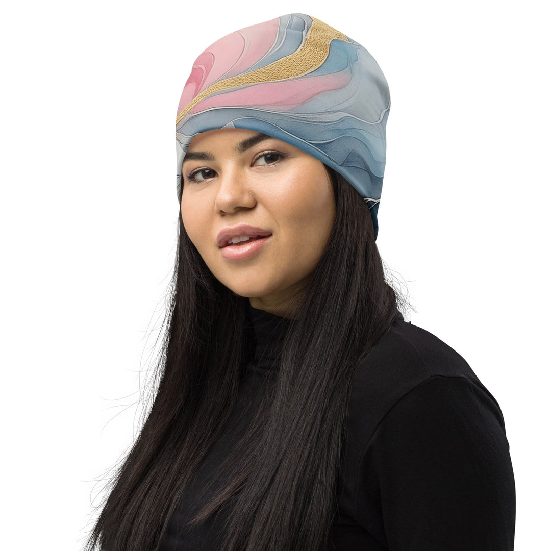 Double-layered Beanie Hat Marble Cloud of Grey Pink Blue 5522 2 - Unisex