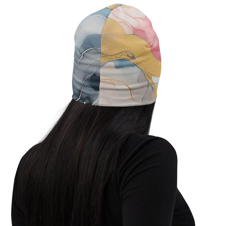 Double-layered Beanie Hat Marble Cloud of Grey Pink Blue 5522 2 - Unisex