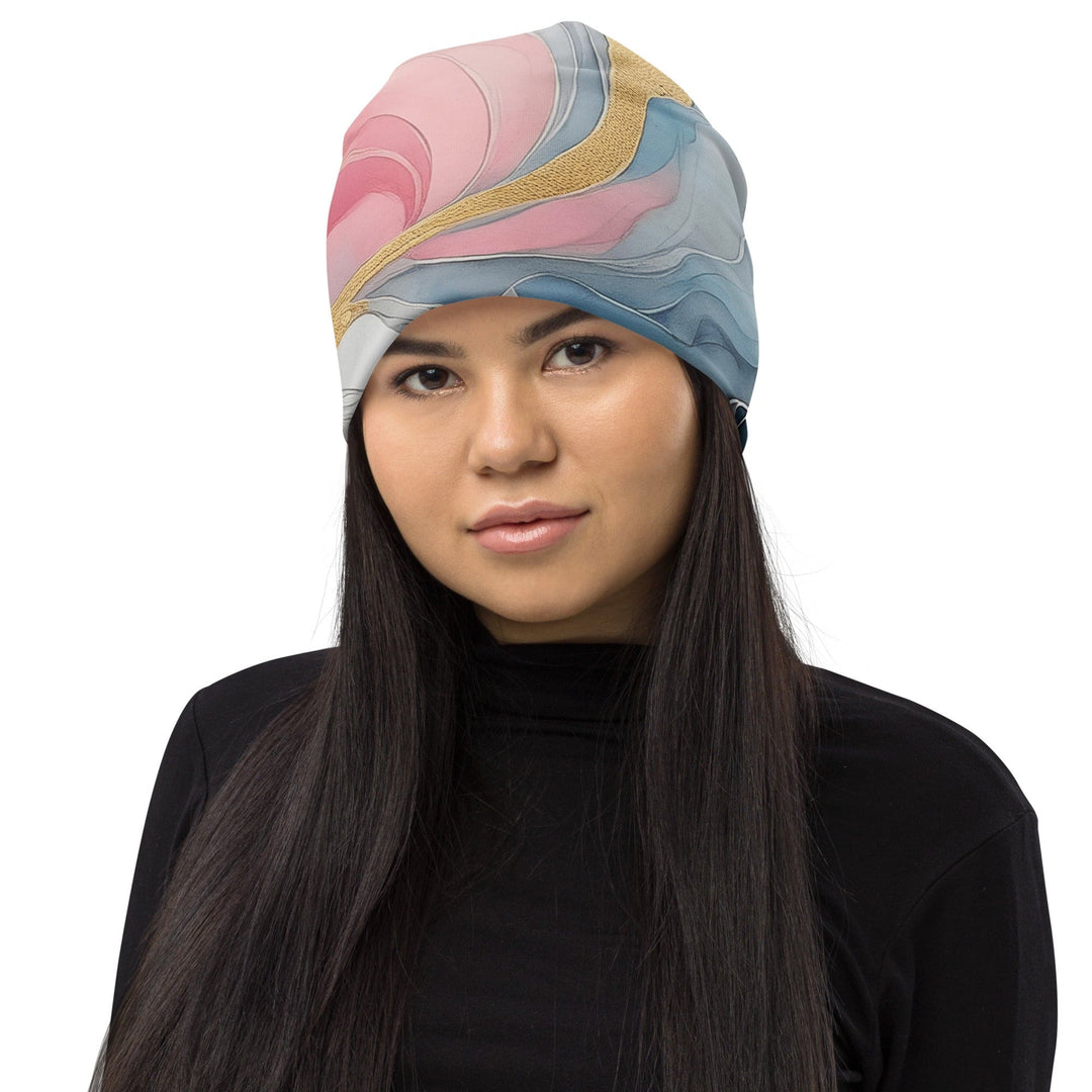 Double-layered Beanie Hat Marble Cloud of Grey Pink Blue 5522 2 - Unisex