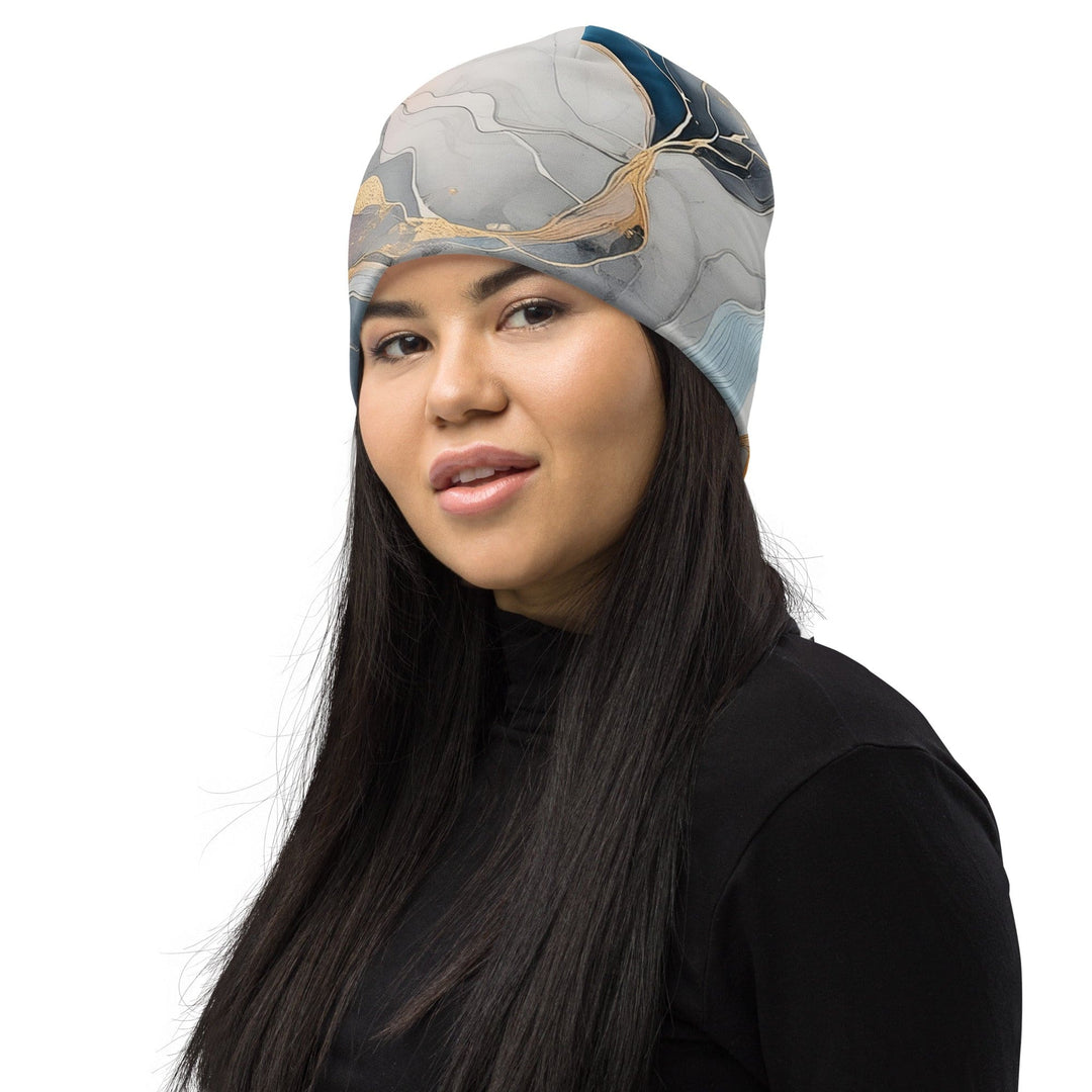 Double-layered Beanie Hat Marble Cloud of Grey Pink Blue 63389 2 - Unisex