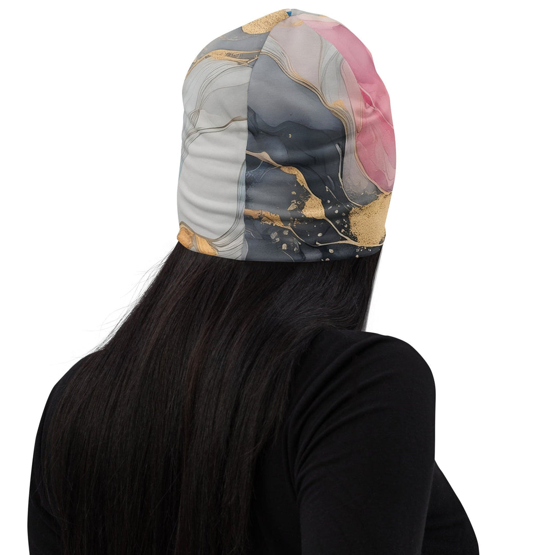 Double-layered Beanie Hat Marble Cloud of Grey Pink Blue 63389 2 - Unisex