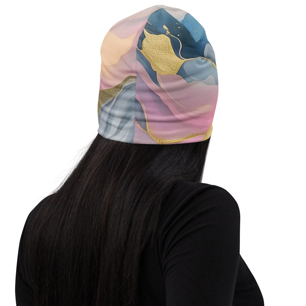 Double-layered Beanie Hat Marble Cloud of Grey Pink Blue 72067 2 - Unisex