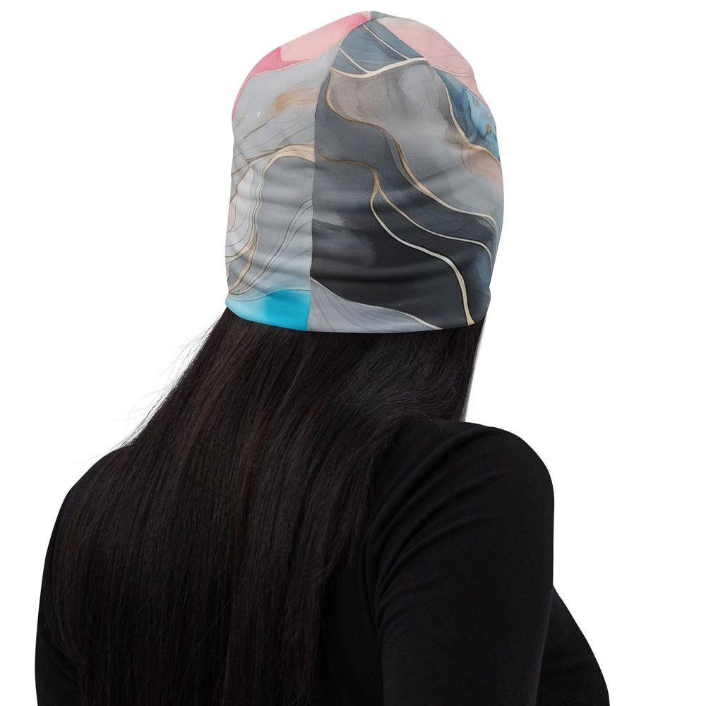 Double-layered Beanie Hat Marble Cloud of Grey Pink Blue 82395 2 - Unisex