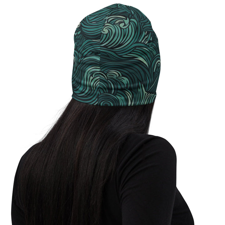 Double-layered Beanie Hat Mint Green Water Wave Print 2 - Unisex | Beanie Hats