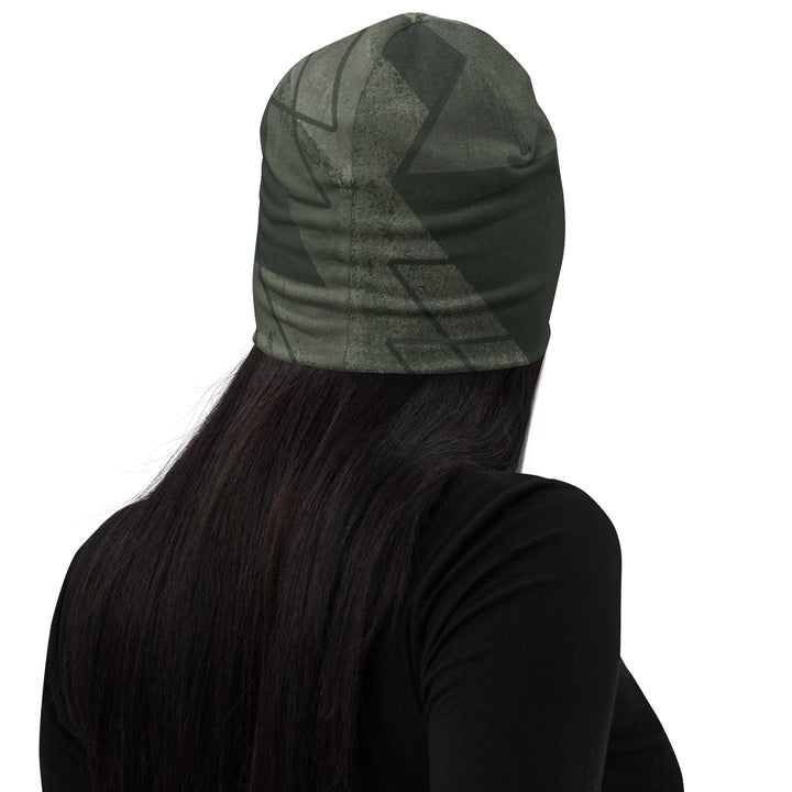 Double-layered Beanie Hat Olive Green Triangular Colorblock 2 - Unisex | Beanie