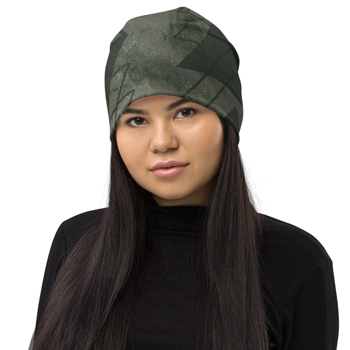 Double-layered Beanie Hat Olive Green Triangular Colorblock 2 - Unisex | Beanie