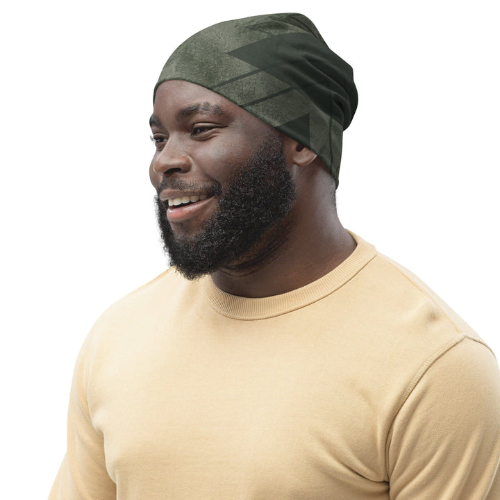 Double-layered Beanie Hat Olive Green Triangular Colorblock - Unisex | Beanie