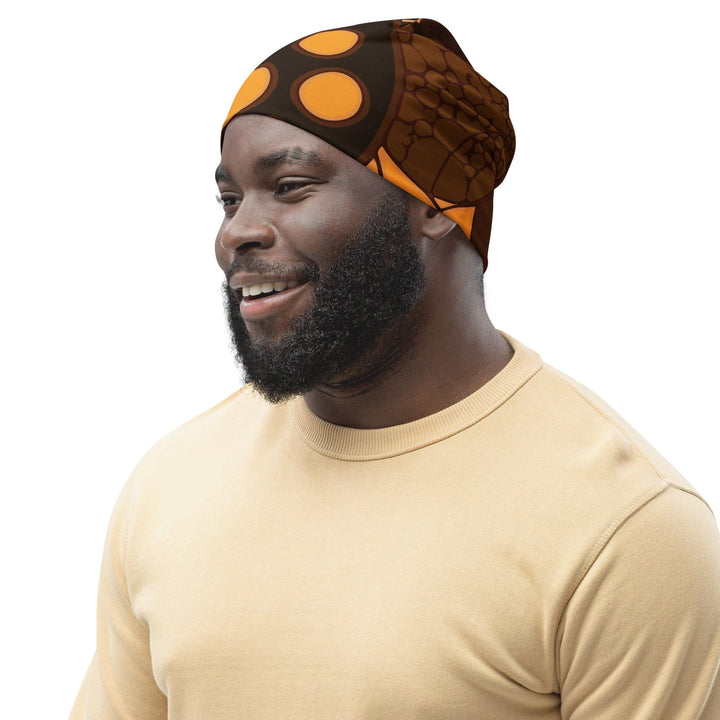 Double-layered Beanie Hat Orange Brown Spotted Print - Unisex | Beanie Hats