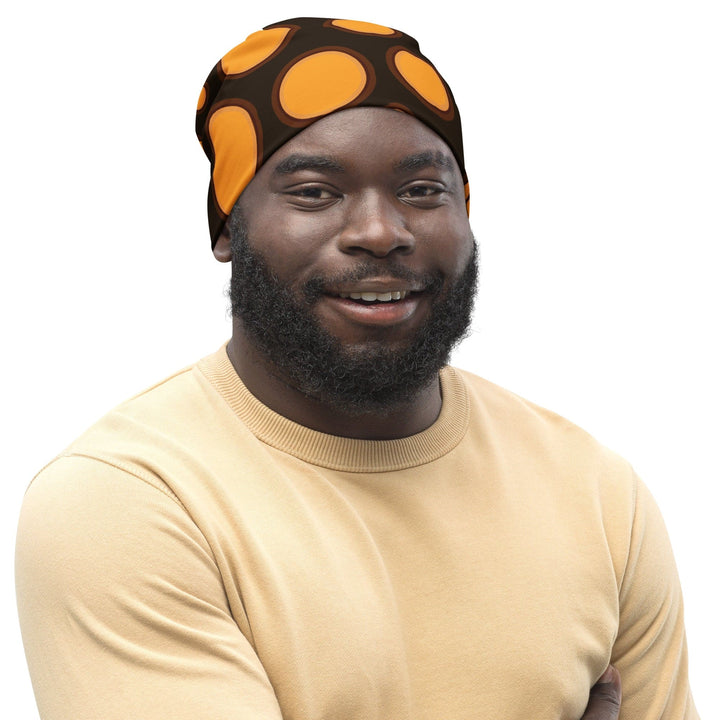 Double-layered Beanie Hat Orange Brown Spotted Print - Unisex | Beanie Hats