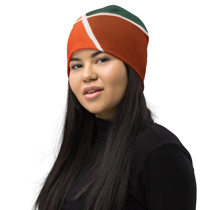 Double-layered Beanie Hat Orange Green Boho Pattern 2 - Unisex | Beanie Hats