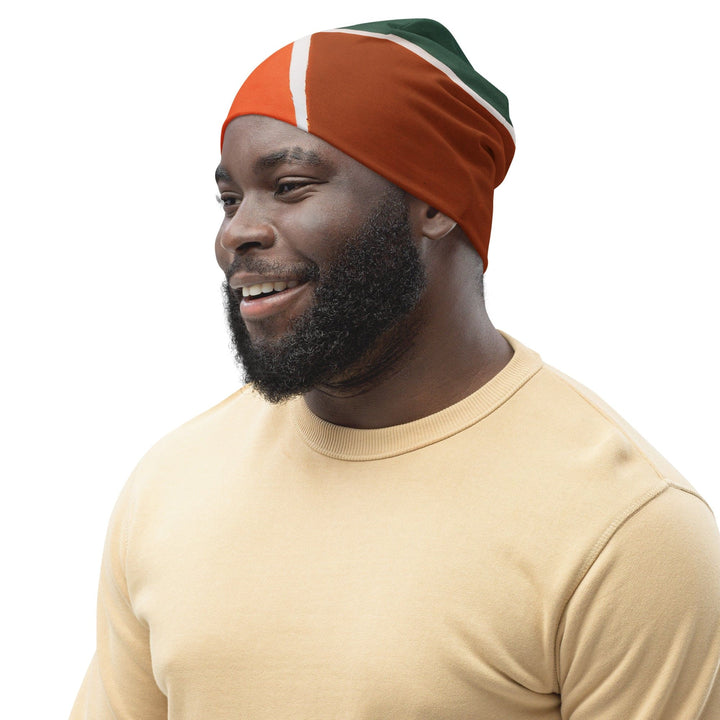 Double-layered Beanie Hat Orange Green Boho Pattern - Unisex | Beanie Hats