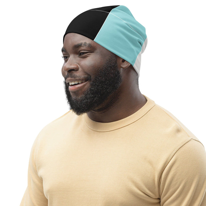 Double-layered Beanie Hat Pastel Pink Black Blue Colorblock Lines 2 - Unisex