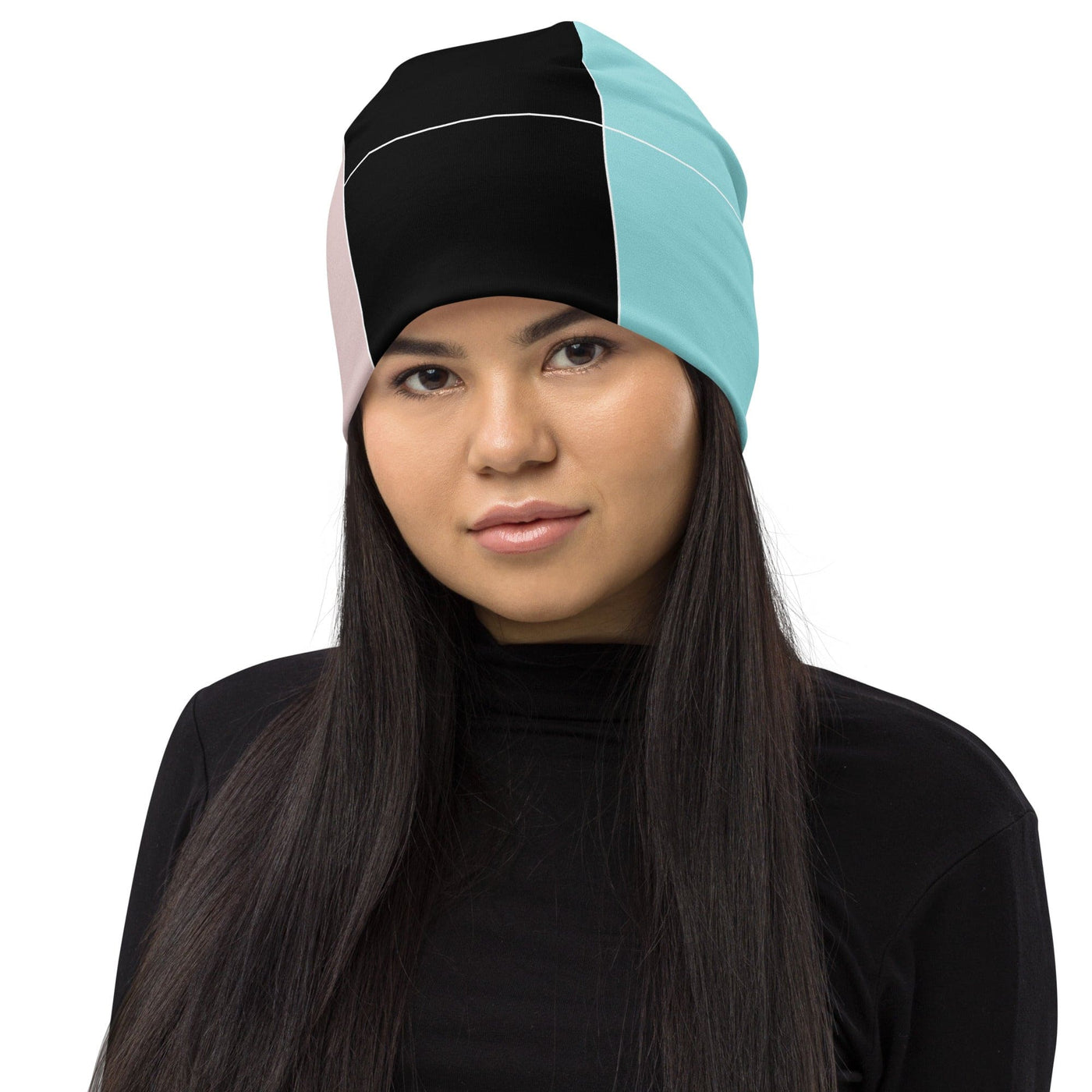 Double-layered Beanie Hat Pastel Colorblock Pink/black/blue