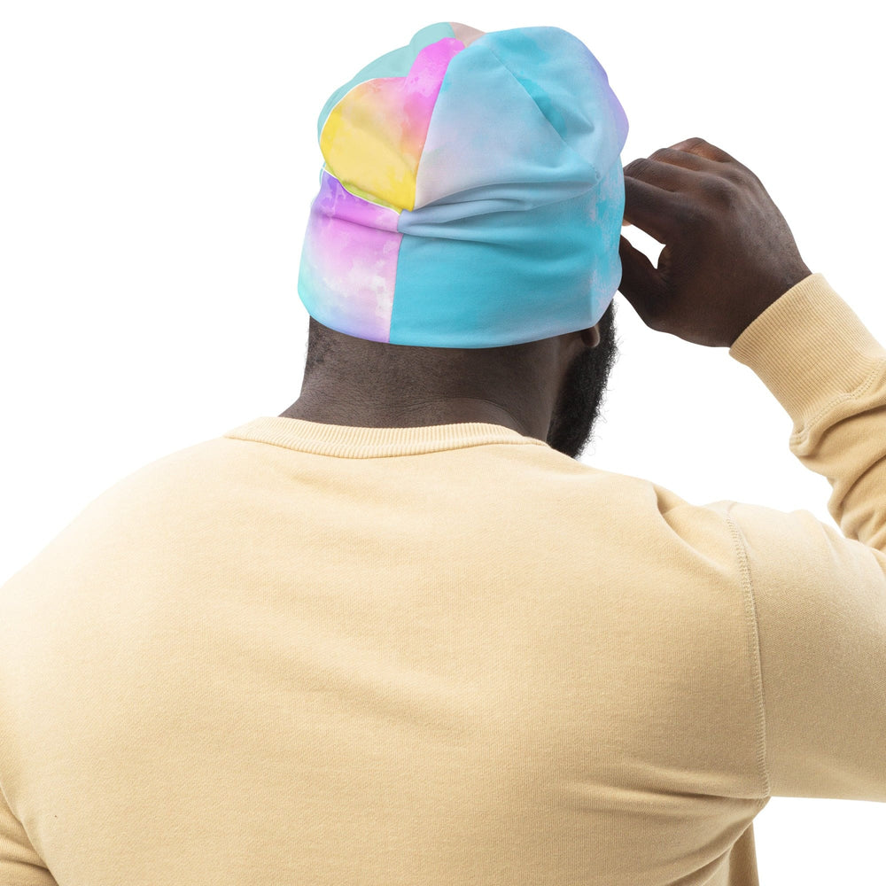 Double-layered Beanie Hat Pastel Colorblock Watercolor Illustration 2 - Unisex