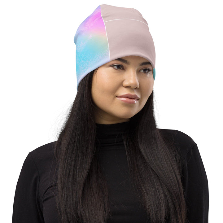 Double-layered Beanie Hat Pastel Colorblock Watercolor Illustration - Unisex