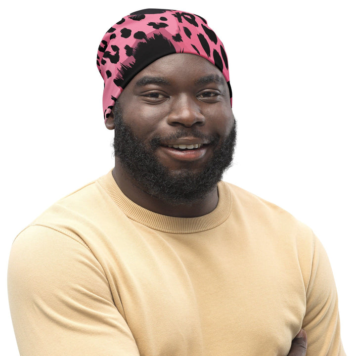 Double-layered Beanie Hat Pink Black Spotted Print - Unisex | Beanie Hats