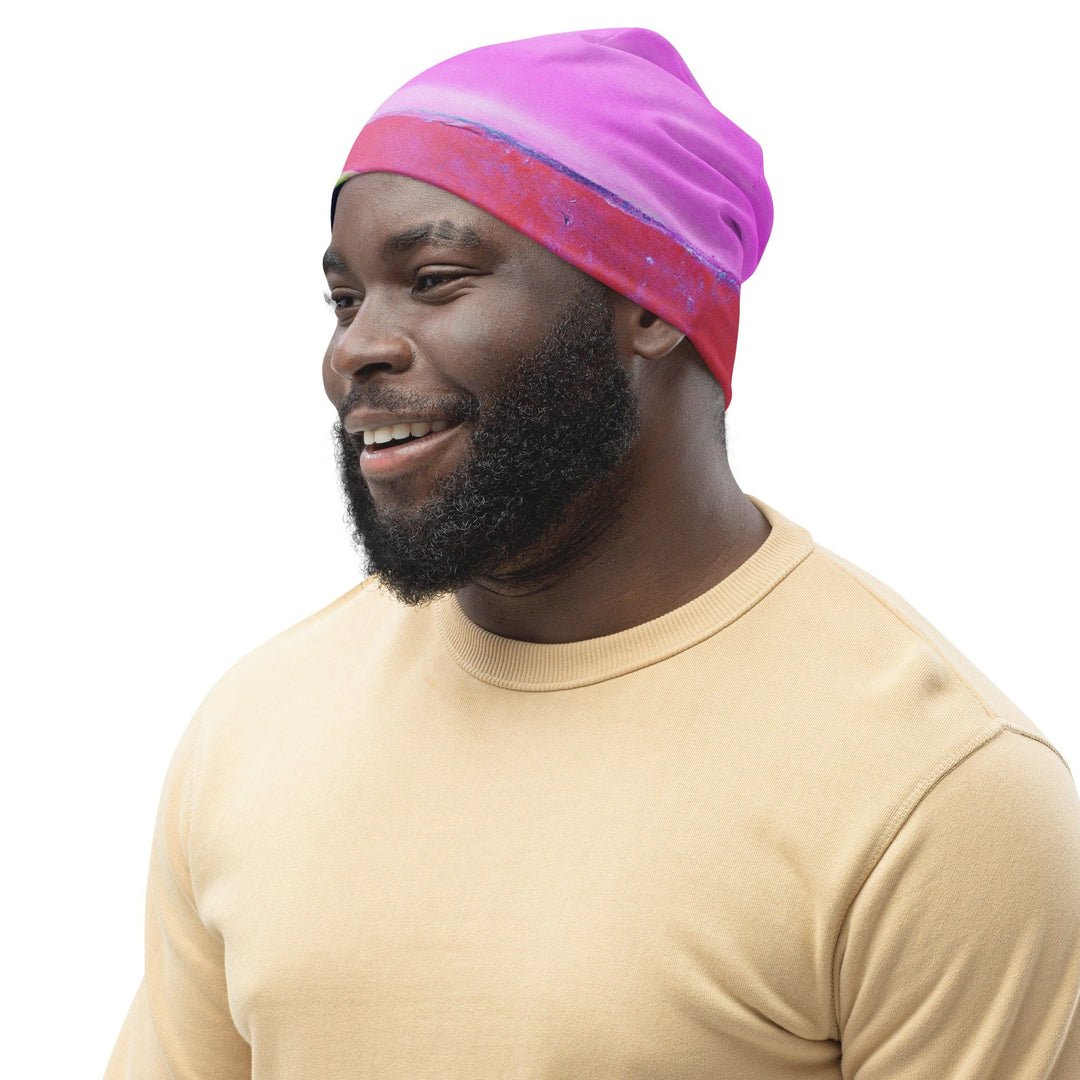 Double-layered Beanie Hat Pink and Purple Pattern - Unisex | Beanie Hats