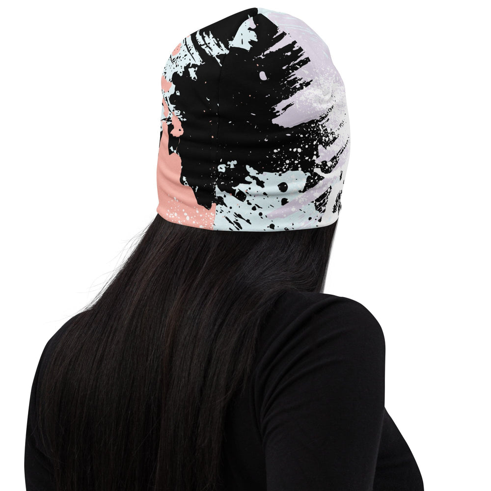 Double-layered Beanie Hat Pink Black Abstract Print 2 - Unisex | Beanie Hats