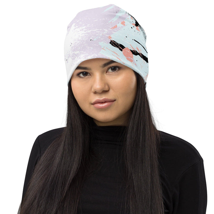 Double-layered Beanie Hat Pink Black Abstract Print 2 - Unisex | Beanie Hats