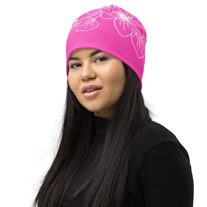 Double-layered Beanie Hat Pink Floral 7022623 - Unisex | Beanie Hats