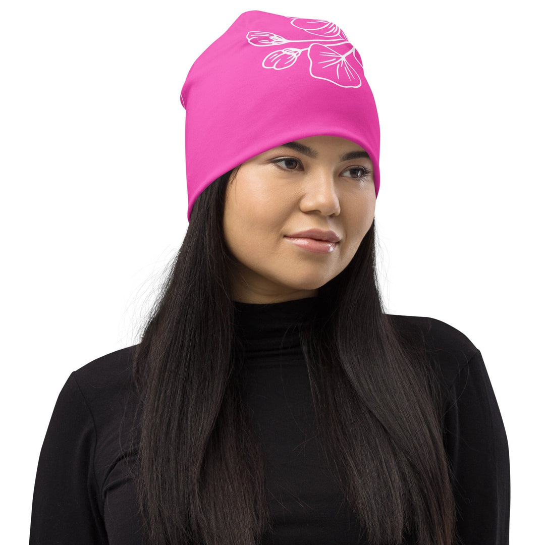 Double-layered Beanie Hat Pink Floral 7022623 - Unisex | Beanie Hats