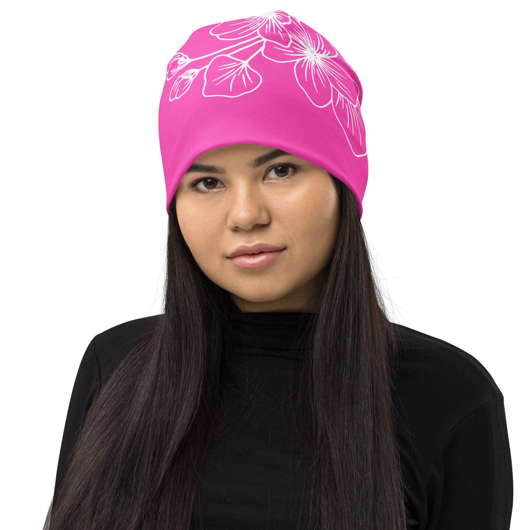 Double-layered Beanie Hat Pink Floral 7022623 - Unisex | Beanie Hats