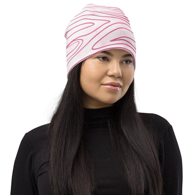 Double-layered Beanie Hat Pink Line Art Sketch Print