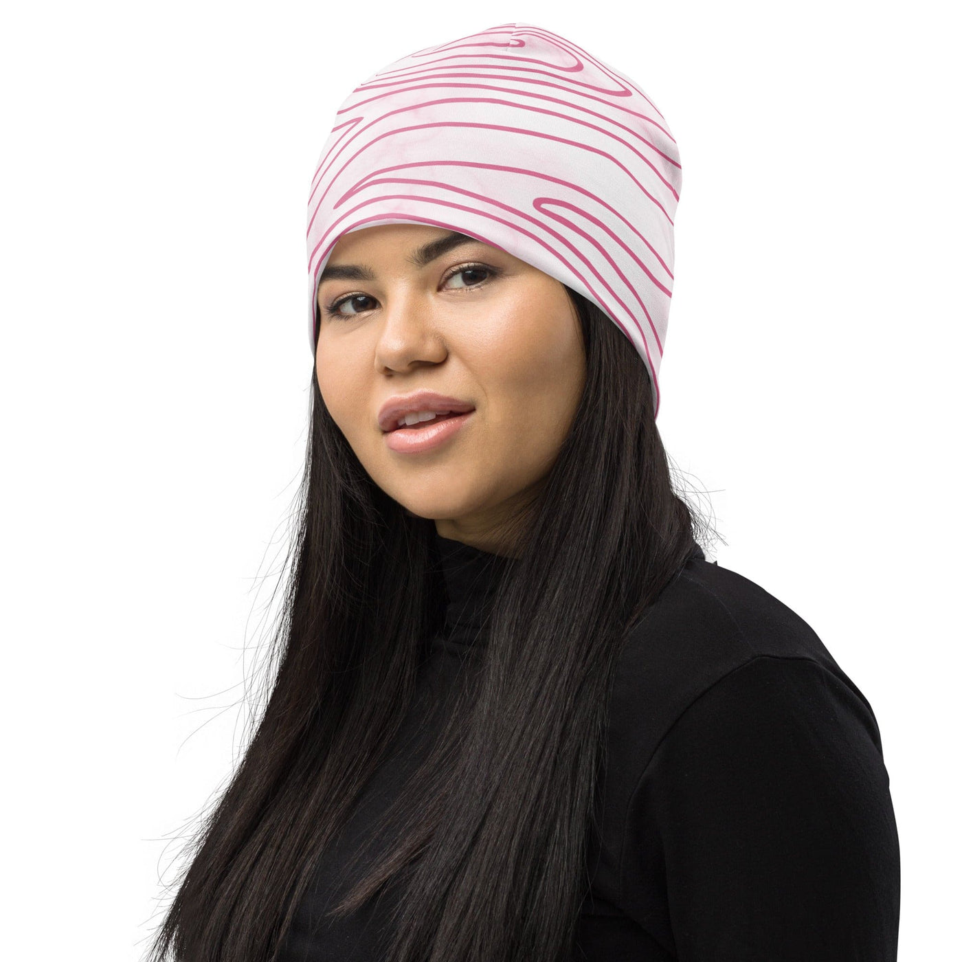 Double-layered Beanie Hat Pink Line Art Sketch Print