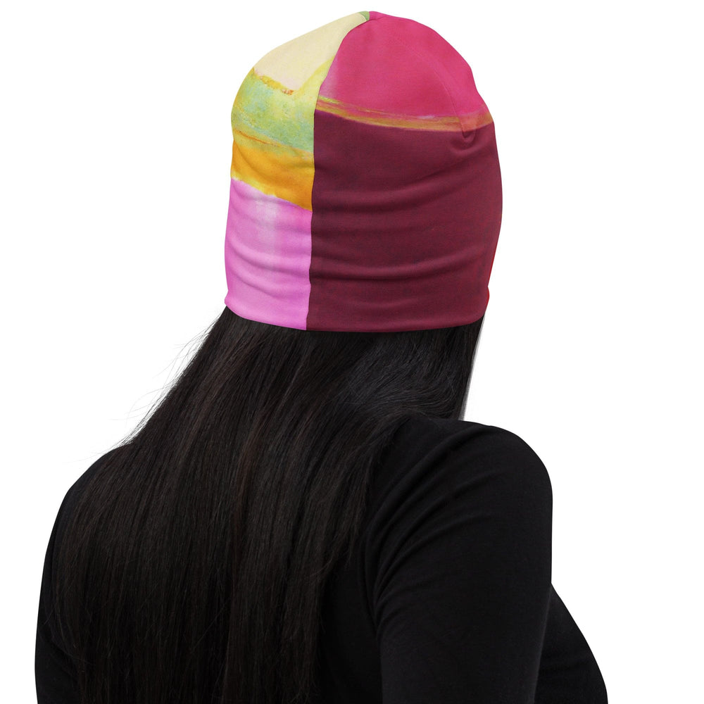 Double-layered Beanie Hat Pink Mauve Red Geometric Pattern 2 - Unisex | Beanie