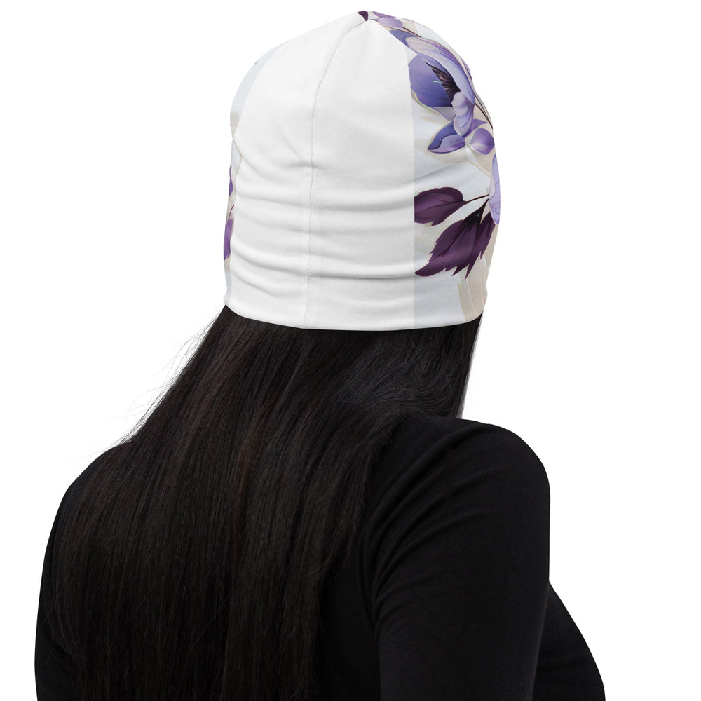 Double-layered Beanie Hat Purple Botanical Blooms 4 - Unisex | Beanie Hats