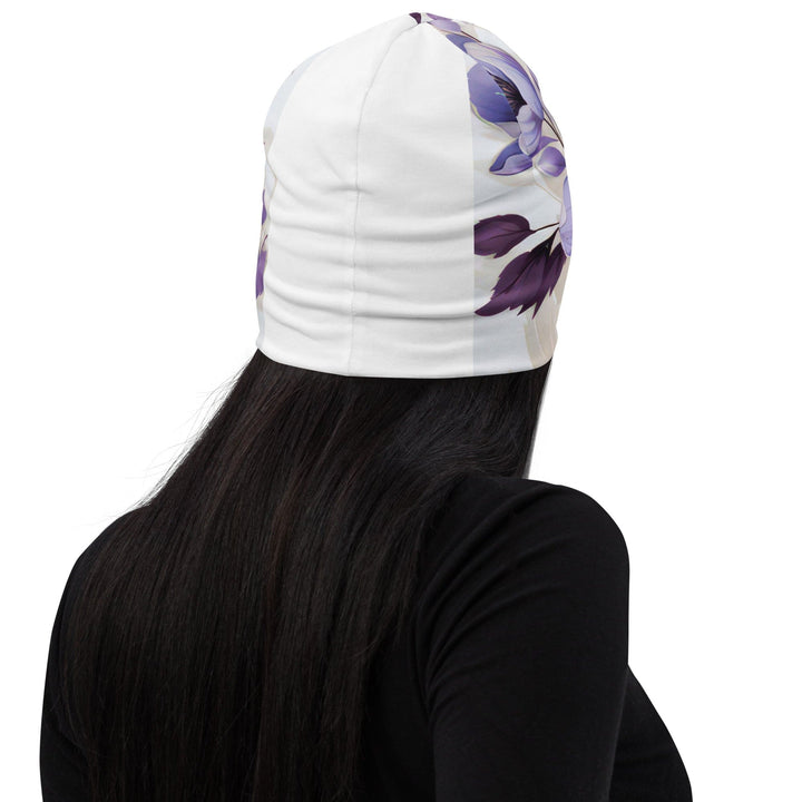 Double-layered Beanie Hat Purple Botanical Blooms 4 - Unisex | Beanie Hats