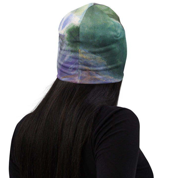 Double-layered Beanie Hat Purple Watercolor Waterfall Green 2 - Unisex | Beanie