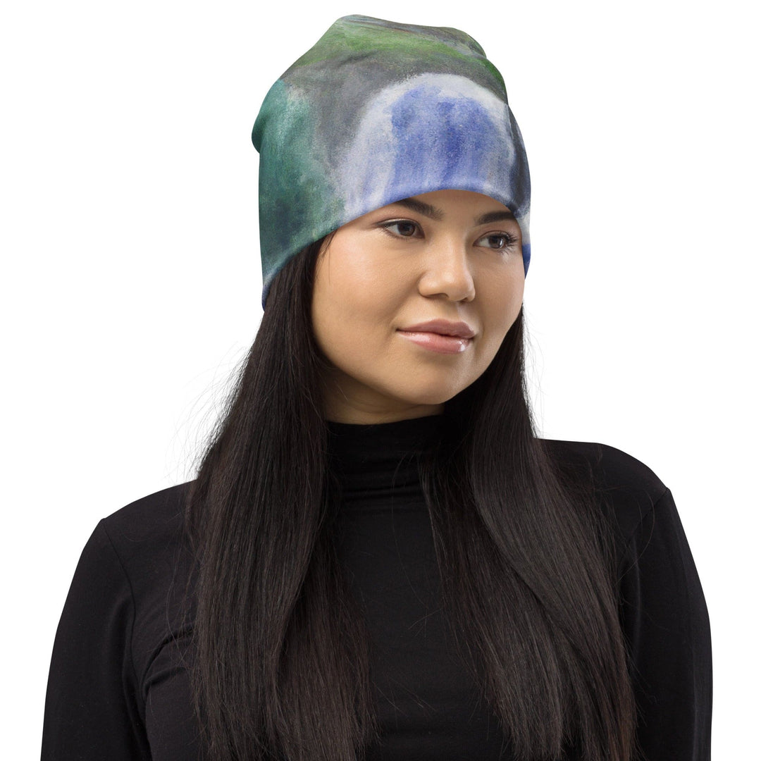 Double-layered Beanie Hat Purple Watercolor Waterfall Green 2 - Unisex | Beanie