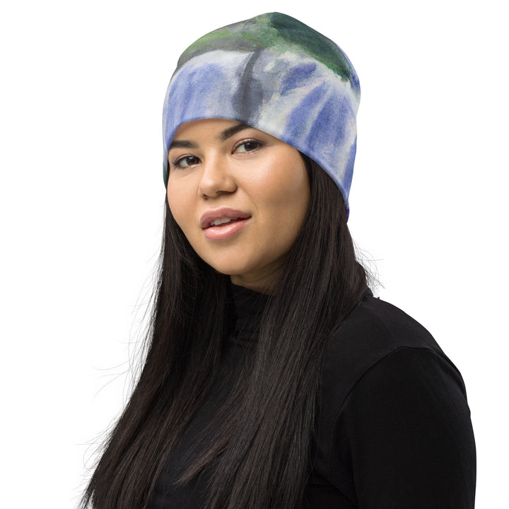 Double-layered Beanie Hat Purple Watercolor Waterfall Green 2 - Unisex | Beanie