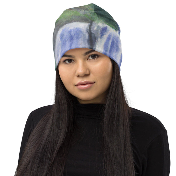 Double-layered Beanie Hat Purple Watercolor Waterfall Green 2 - Unisex | Beanie