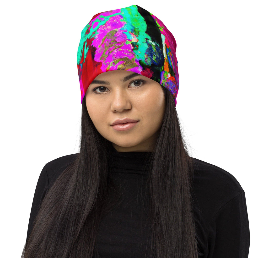 Double-layered Beanie Hat Red Multicolor Abstract Print 2 - Unisex | Beanie Hats