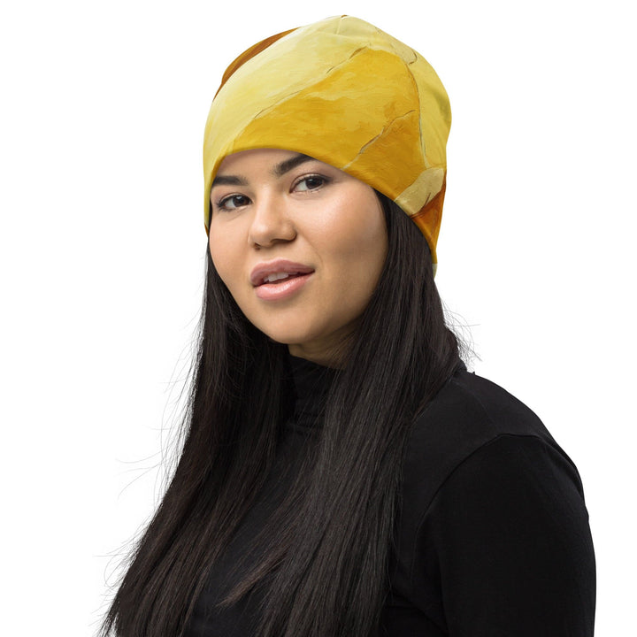 Double-layered Beanie Hat Rustic Yellow Stone Print 2 - Unisex | Beanie Hats