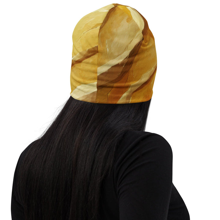 Double-layered Beanie Hat Rustic Yellow Stone Print 2 - Unisex | Beanie Hats