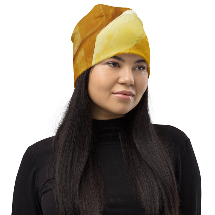 Double-layered Beanie Hat Rustic Yellow Stone Print 2 - Unisex | Beanie Hats