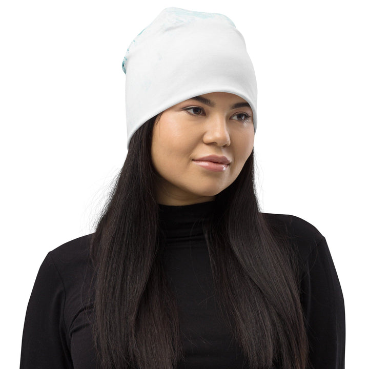 Double-layered Beanie Hat Subtle Abstract Ocean Blue and White Print - Unisex