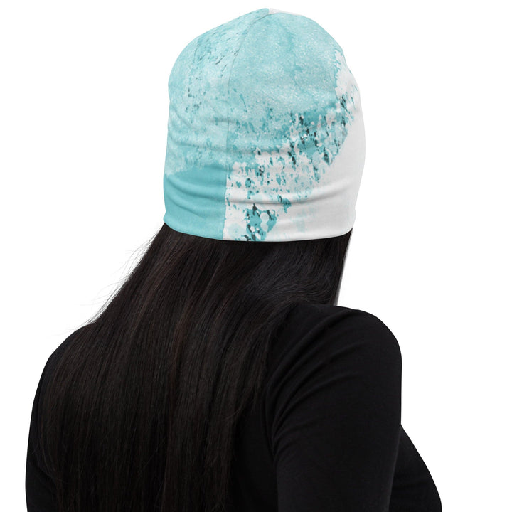 Double-layered Beanie Hat Subtle Abstract Ocean Blue and White Print - Unisex