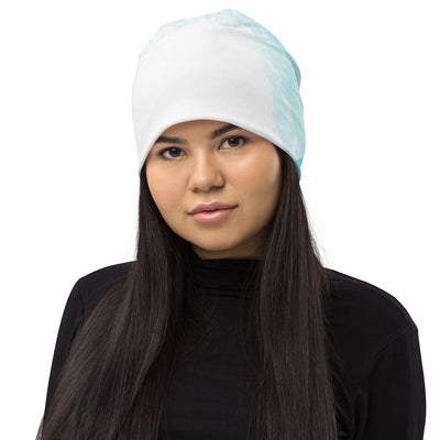 Double-layered Beanie Hat Subtle Abstract Ocean Blue And White Print