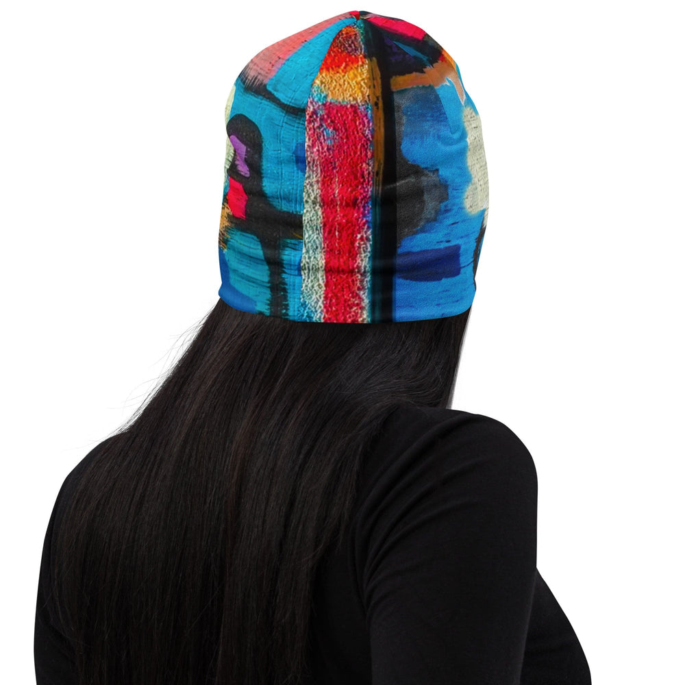 Double-layered Beanie Hat Sutileza Red Multicolor Abstract Print 2 - Unisex