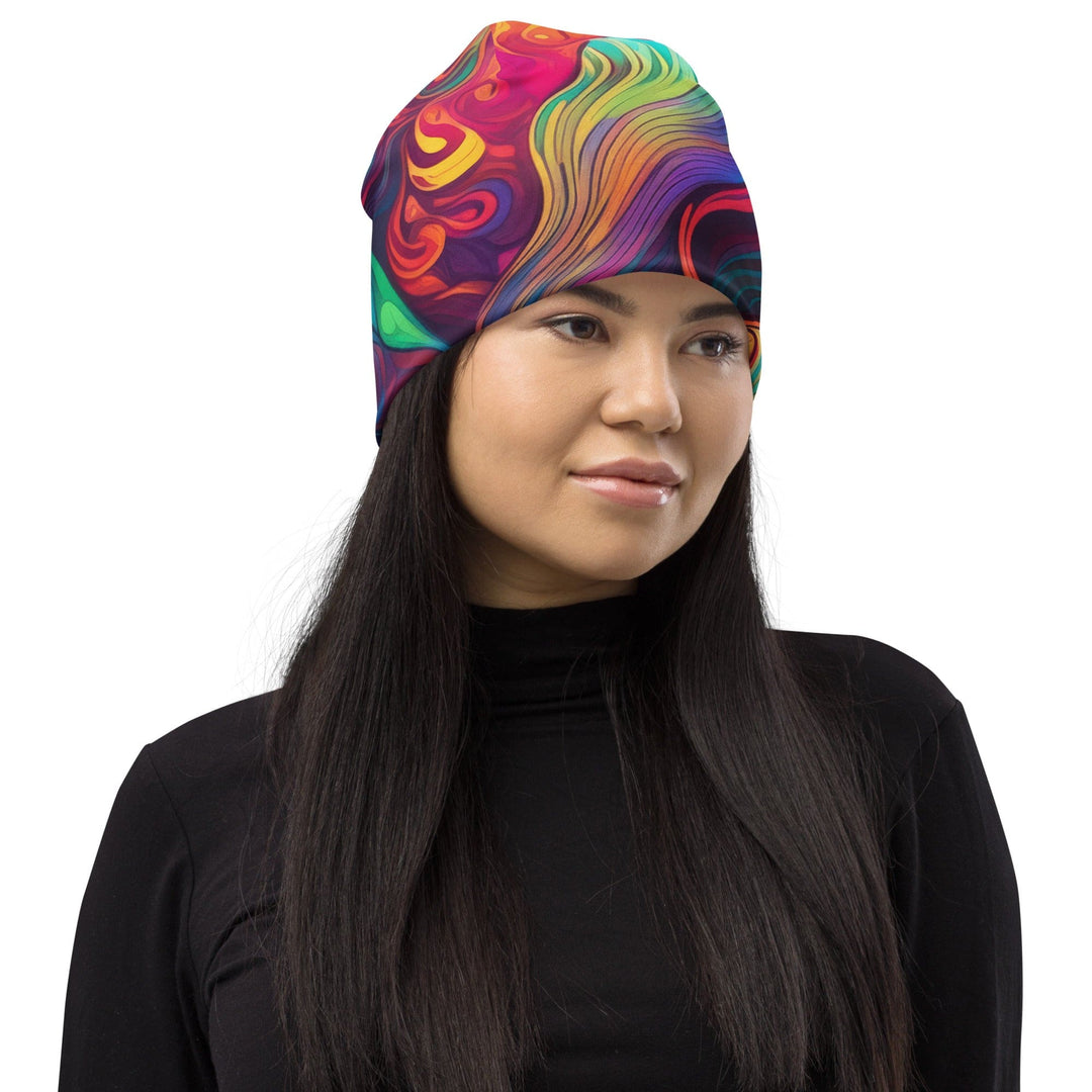 Double-layered Beanie Hat Vibrant Psychedelic Kaleidoscope Boho 7 - Unisex