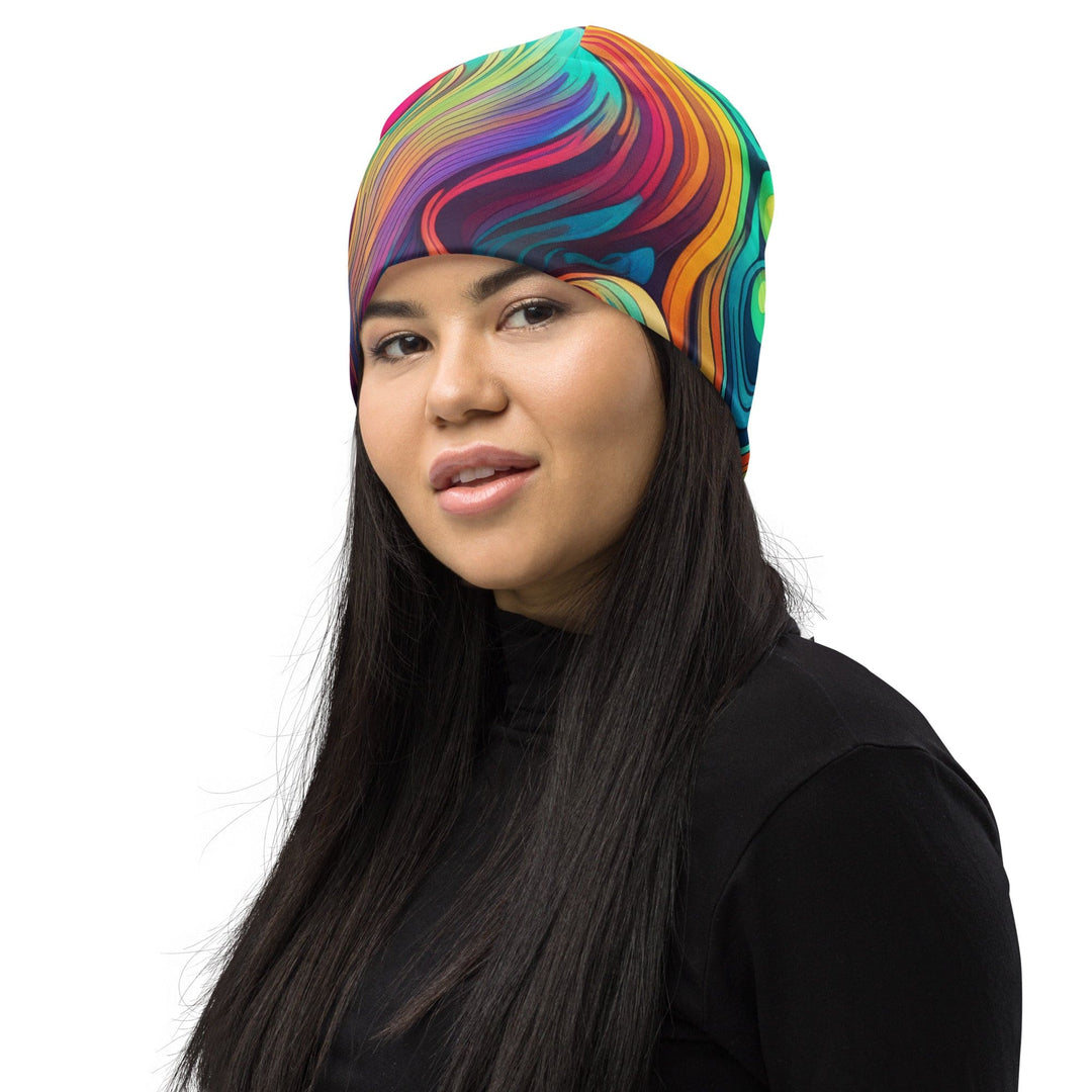 Double-layered Beanie Hat Vibrant Psychedelic Kaleidoscope Boho 7 - Unisex