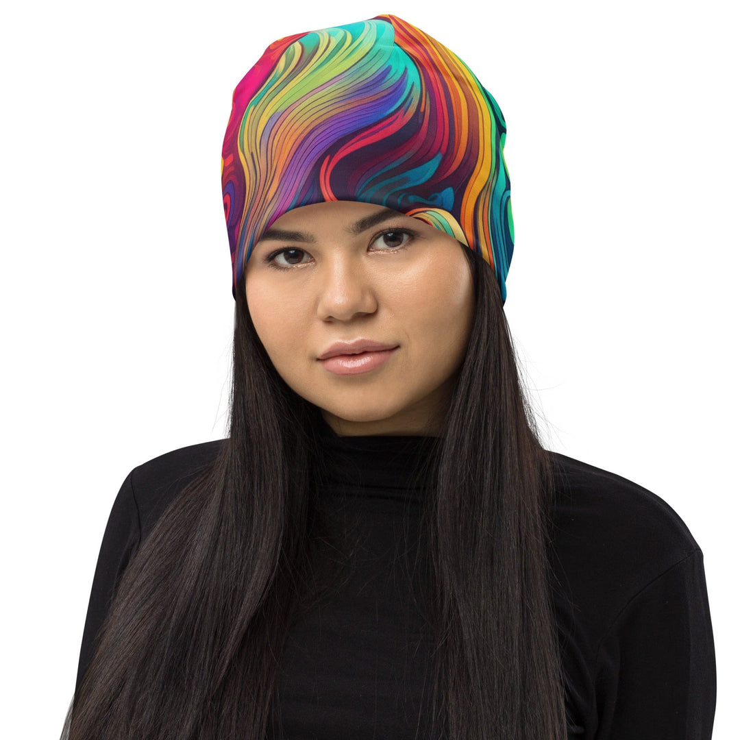 Double-layered Beanie Hat Vibrant Psychedelic Kaleidoscope Boho 7 - Unisex