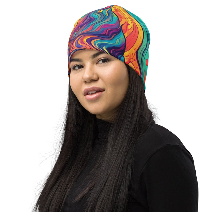 Double-layered Beanie Hat Vibrant Psychedelic Kaleidoscope Boho 5 - Unisex