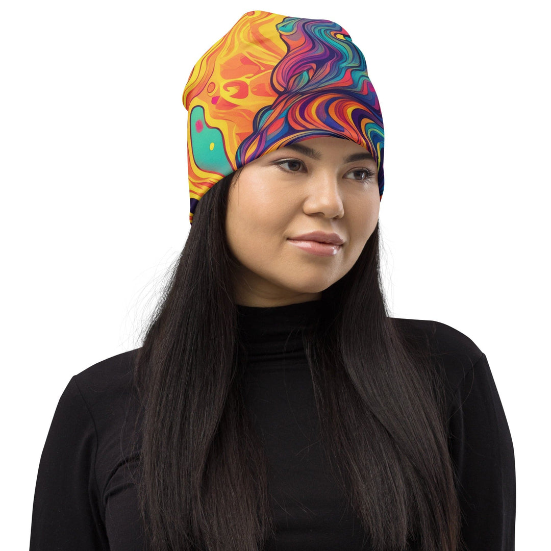 Double-layered Beanie Hat Vibrant Psychedelic Kaleidoscope Boho 5 - Unisex