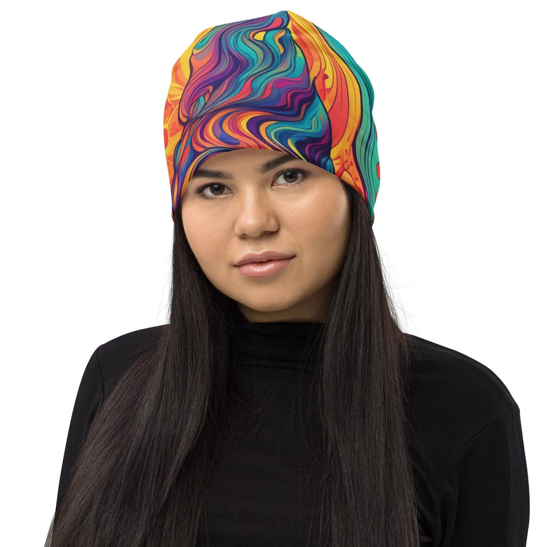 Double-layered Beanie Hat Vibrant Psychedelic Kaleidoscope Boho 5 - Unisex