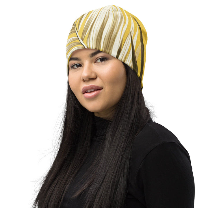 Double-layered Beanie Hat White Brown Palm Leaves 2 - Unisex | Beanie Hats